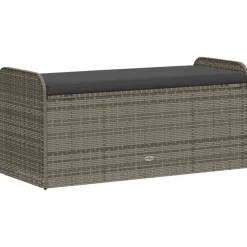 vidaXL Muebles De Jardín-Banco de almacenaje con cojín ratán sintético 115x51x52 cm