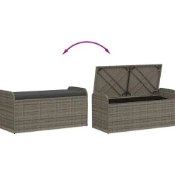 vidaXL Muebles De Jardín-Banco de almacenaje con cojín ratán sintético 115x51x52 cm