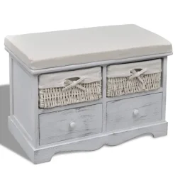 vidaXL Banco de almacenaje de madera de Paulownia blanco 62x33x42 cm Sale