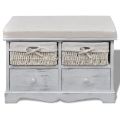 vidaXL Banco de almacenaje de madera de Paulownia blanco 62x33x42 cm Sale