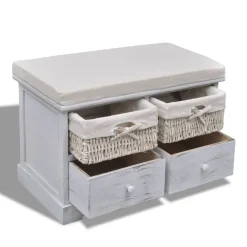 vidaXL Banco de almacenaje de madera de Paulownia blanco 62x33x42 cm Sale