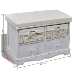 vidaXL Banco de almacenaje de madera de Paulownia blanco 62x33x42 cm Sale
