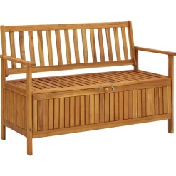 vidaXL Banco de almacenaje de jardín madera de acacia maciza 120 cm Marrón Clearance