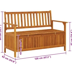 vidaXL Banco de almacenaje de jardín madera de acacia maciza 120 cm Marrón Clearance