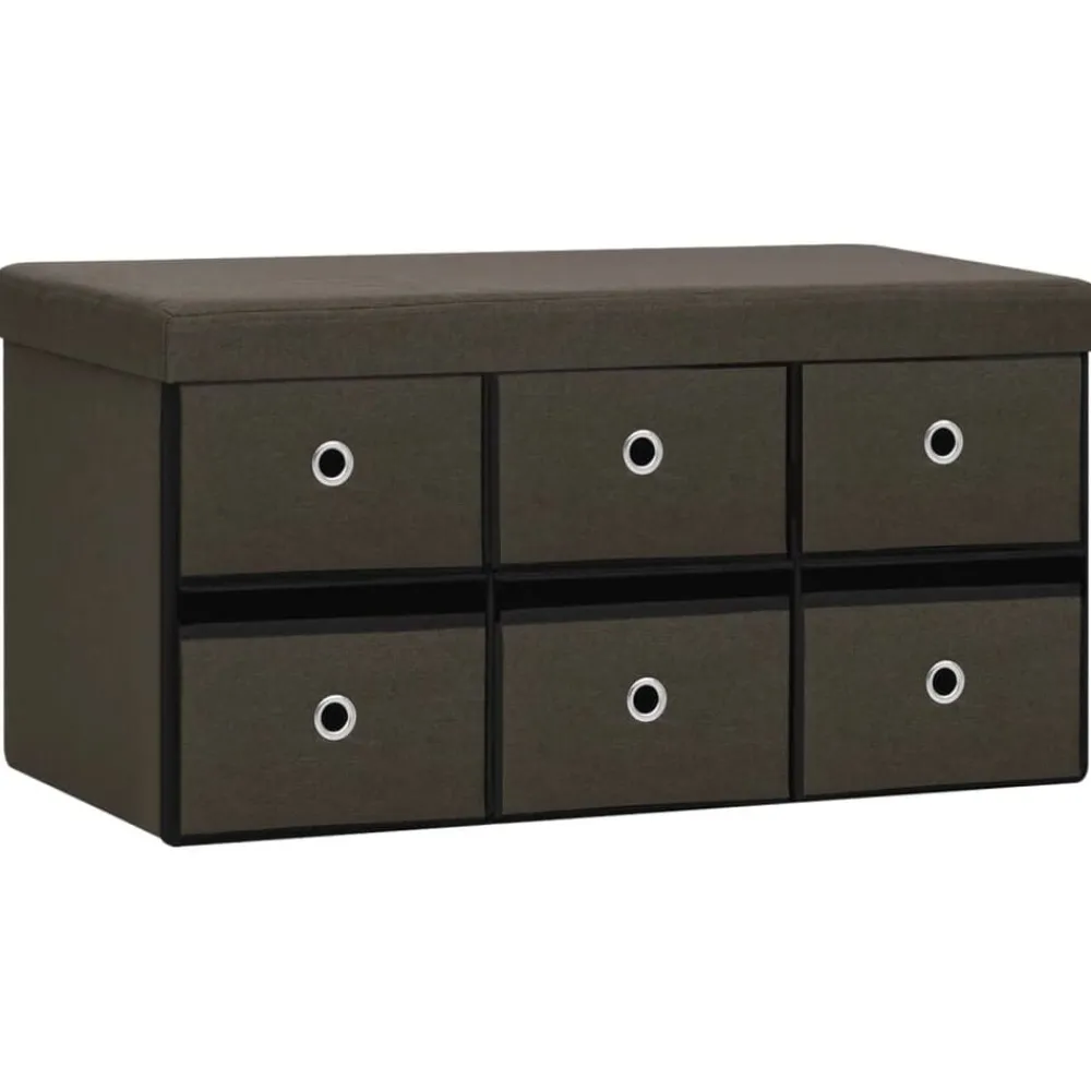 vidaXL Bancos-Banco de almacenaje plegable lino sintético marrón 76x38x38 cm