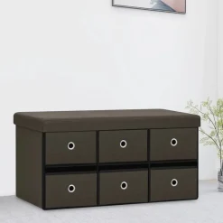 vidaXL Bancos-Banco de almacenaje plegable lino sintético marrón 76x38x38 cm