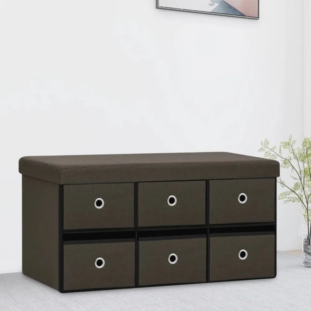 vidaXL Bancos-Banco de almacenaje plegable lino sintético marrón 76x38x38 cm