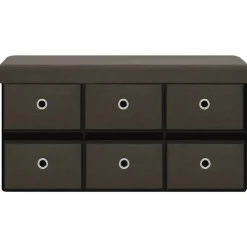 vidaXL Bancos-Banco de almacenaje plegable lino sintético marrón 76x38x38 cm