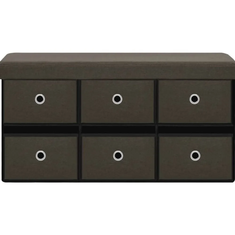vidaXL Bancos-Banco de almacenaje plegable lino sintético marrón 76x38x38 cm