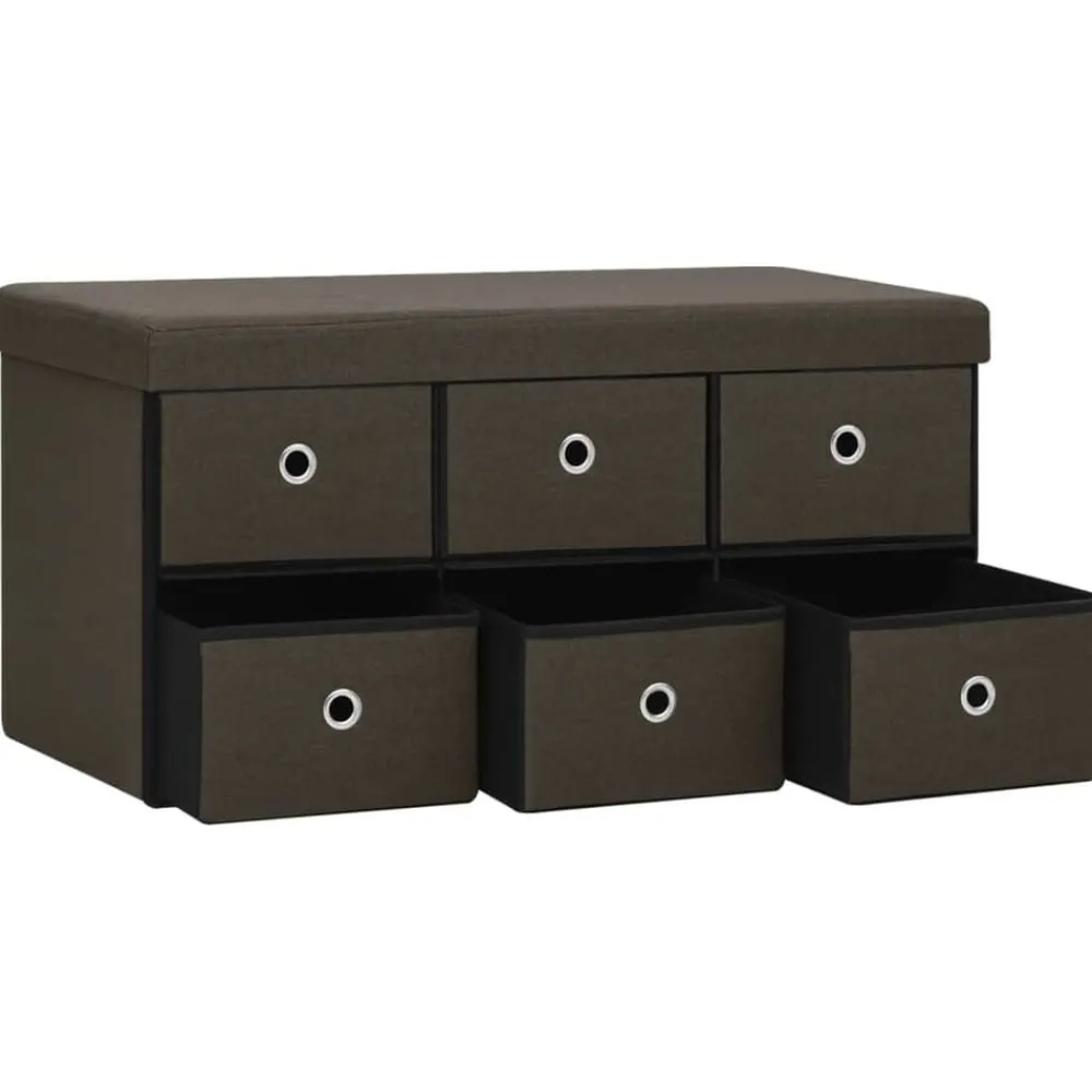 vidaXL Bancos-Banco de almacenaje plegable lino sintético marrón 76x38x38 cm
