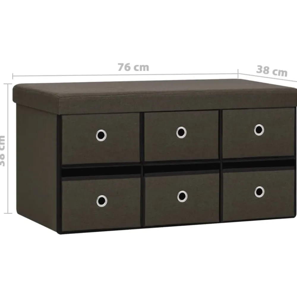 vidaXL Bancos-Banco de almacenaje plegable lino sintético marrón 76x38x38 cm