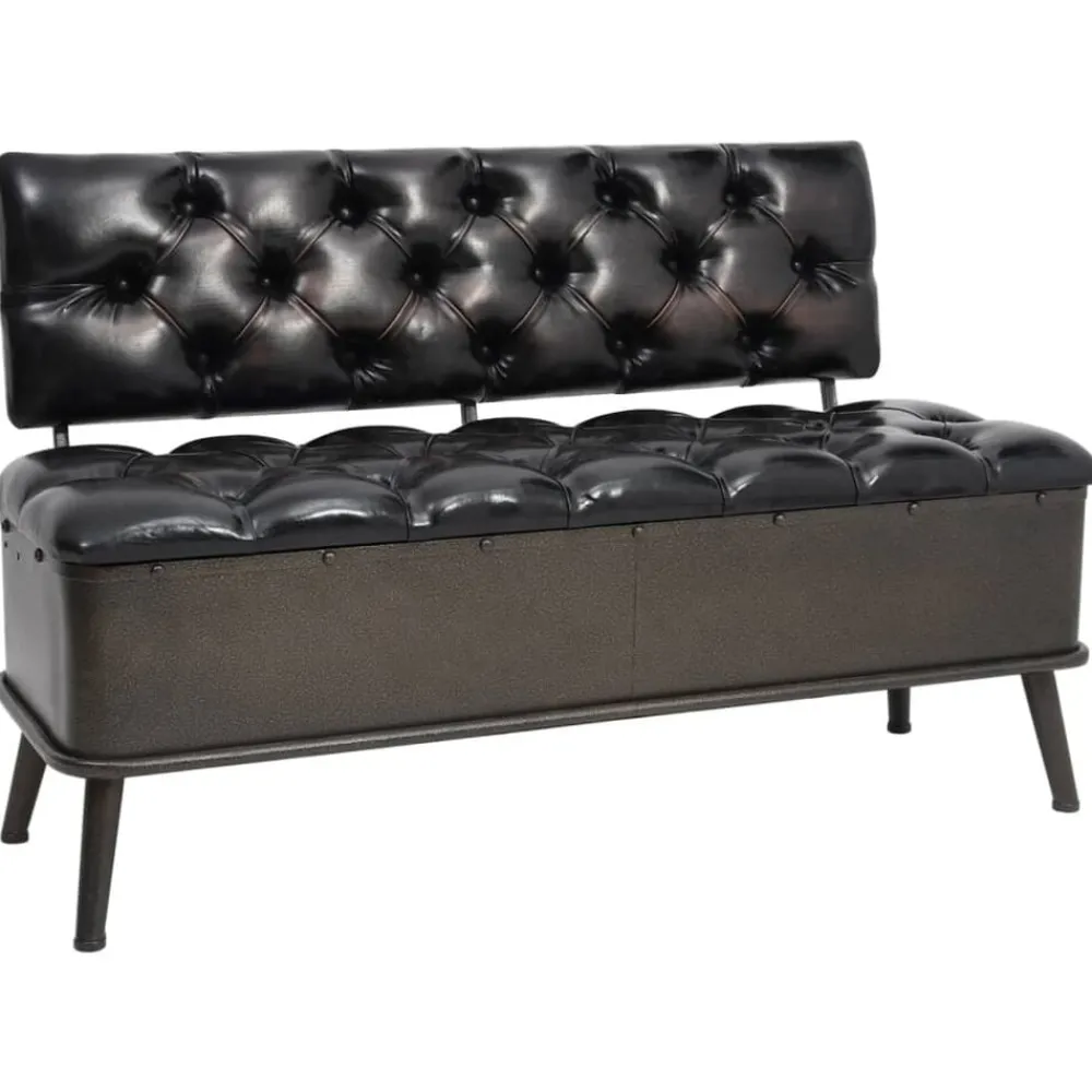 vidaXL Banco de almacenaje con respaldo cuero sintético 110 cm Negro Best