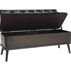 vidaXL Banco de almacenaje con respaldo cuero sintético 110 cm Negro Best