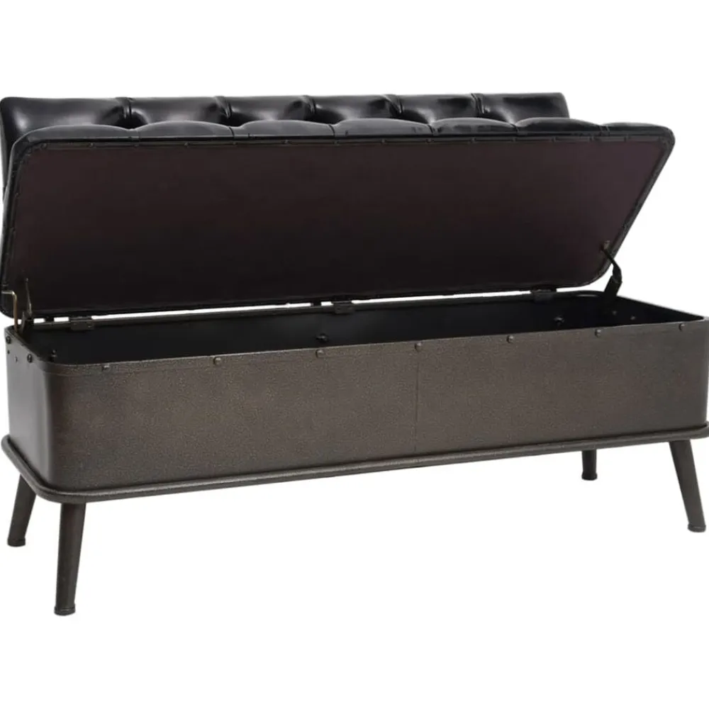 vidaXL Banco de almacenaje con respaldo cuero sintético 110 cm Negro Best
