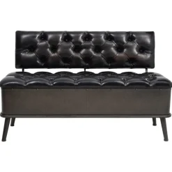 vidaXL Banco de almacenaje con respaldo cuero sintético 110 cm Negro Best