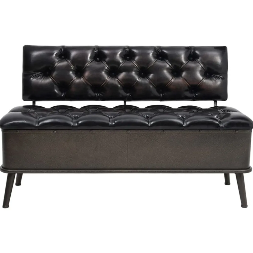 vidaXL Banco de almacenaje con respaldo cuero sintético 110 cm Negro Best