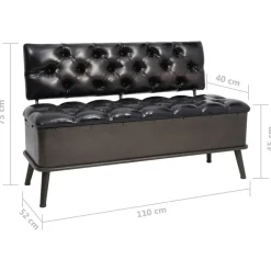 vidaXL Banco de almacenaje con respaldo cuero sintético 110 cm Negro Best