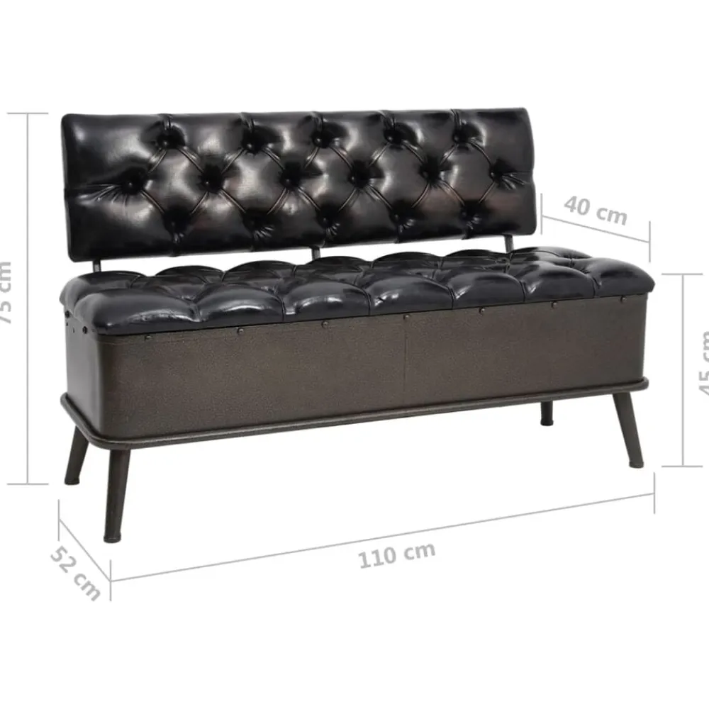 vidaXL Banco de almacenaje con respaldo cuero sintético 110 cm Negro Best