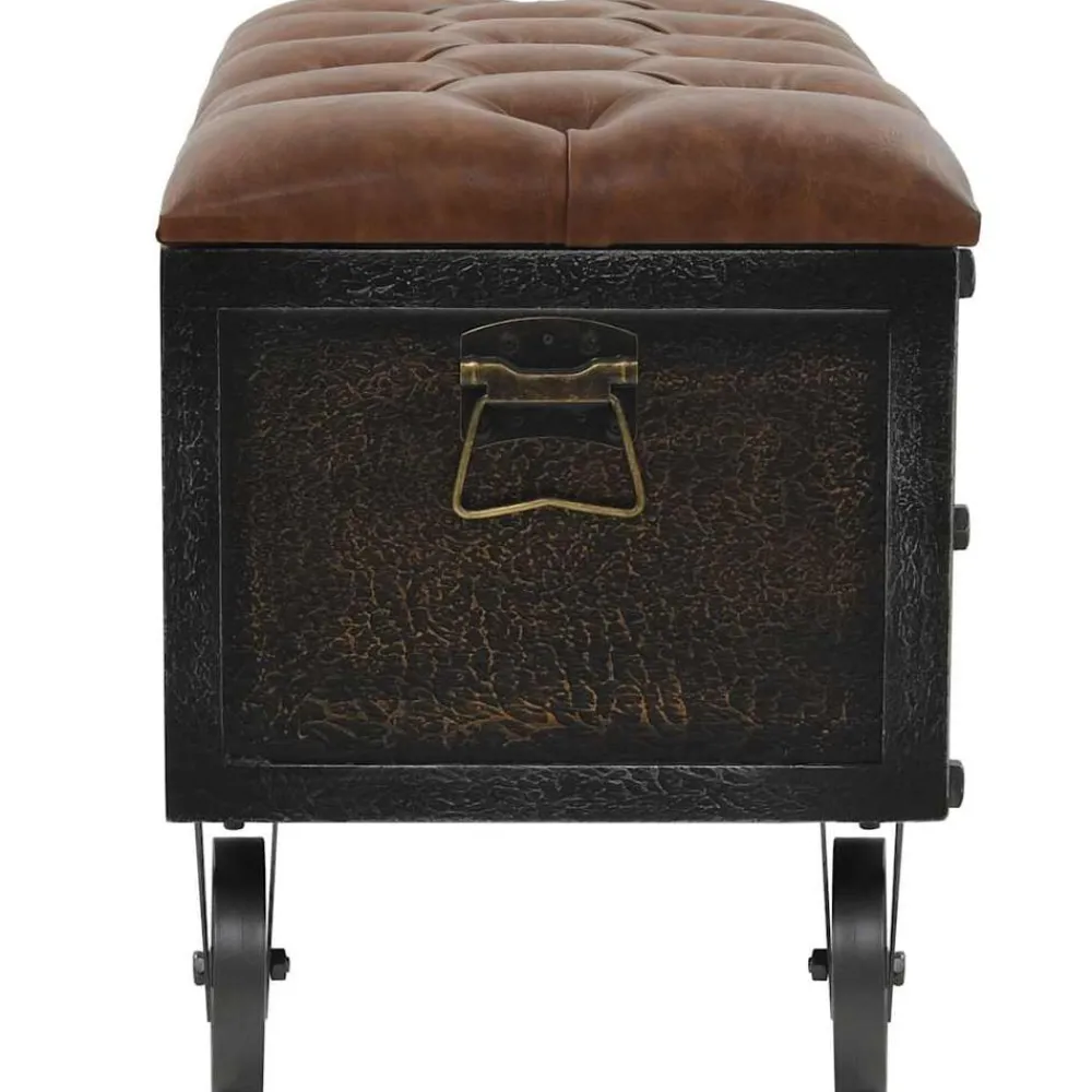vidaXL Bancos-Banco de almacenaje madera maciza cuero sintético 80,5x41x50cm