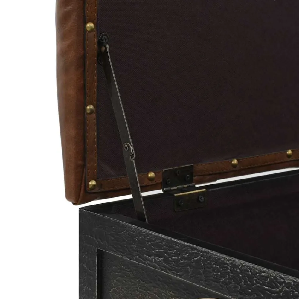 vidaXL Bancos-Banco de almacenaje madera maciza cuero sintético 80,5x41x50cm