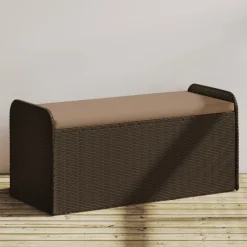 vidaXL Banco de almacenaje y cojín ratán sintético marrón 115x51x52 cm Marr&oacute;n Discount