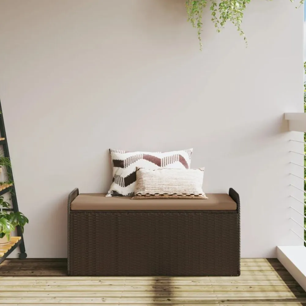 vidaXL Banco de almacenaje y cojín ratán sintético marrón 115x51x52 cm Marrón Discount