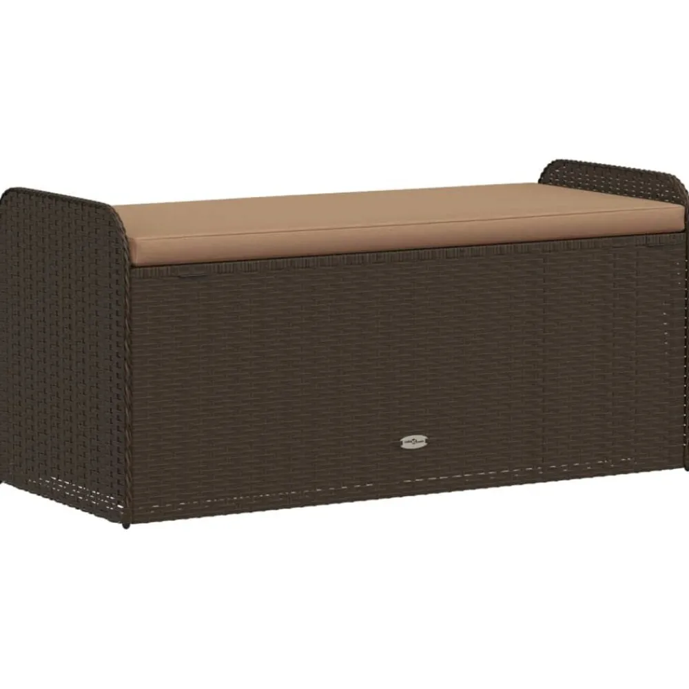 vidaXL Banco de almacenaje y cojín ratán sintético marrón 115x51x52 cm Marrón Discount