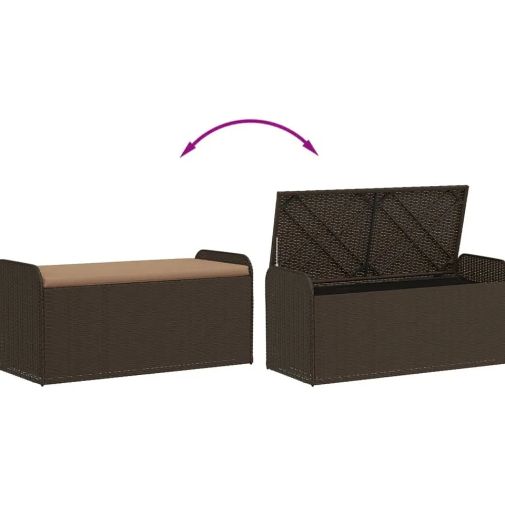 vidaXL Banco de almacenaje y cojín ratán sintético marrón 115x51x52 cm Marrón Discount