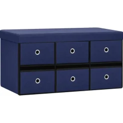 vidaXL Banco de almacenaje plegable lino sintético 76x38x38 cm Azul Discount