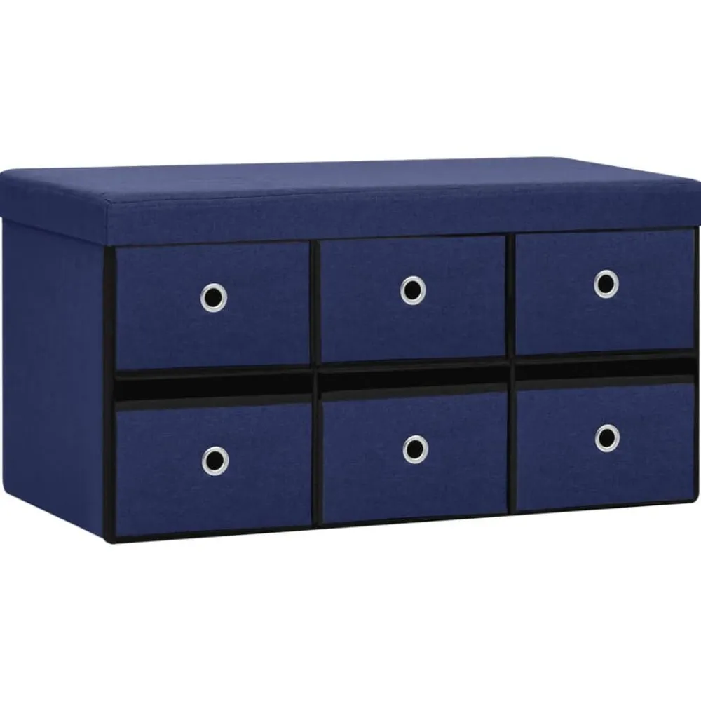 vidaXL Banco de almacenaje plegable lino sintético 76x38x38 cm Azul Discount