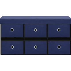 vidaXL Banco de almacenaje plegable lino sintético 76x38x38 cm Azul Discount