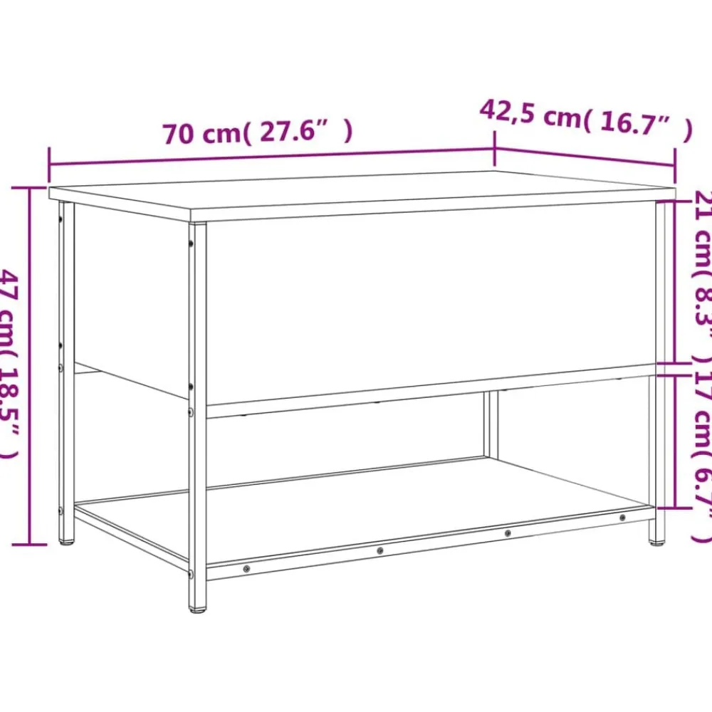 vidaXL Banco de almacenaje madera ingeniería 70x42,5x47 cm Gris sonoma Best