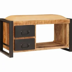 vidaXL Banco de almacenamiento con cajón Marrón Madera maciza de Mango Natural