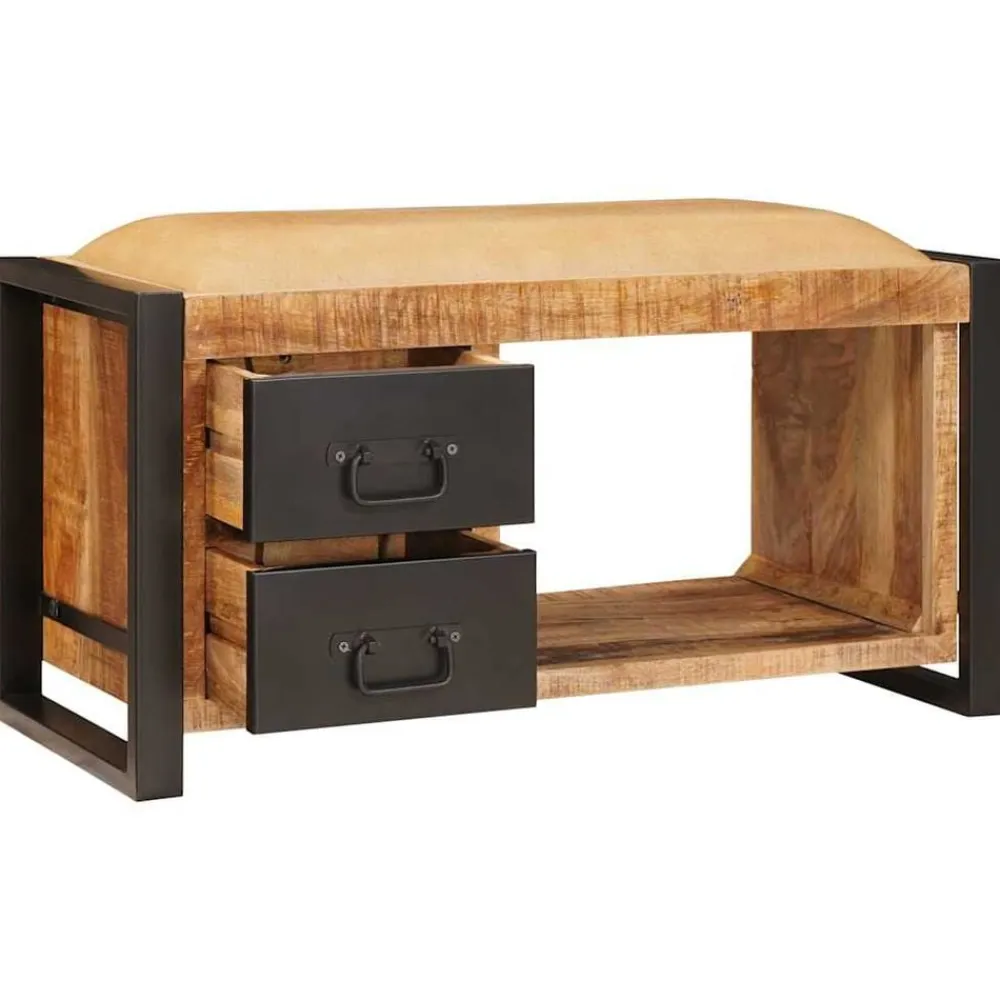 vidaXL Banco de almacenamiento con cajón Marrón Madera maciza de Mango Natural