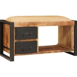 vidaXL Banco de almacenamiento con cajón Marrón Madera maciza de Mango Natural