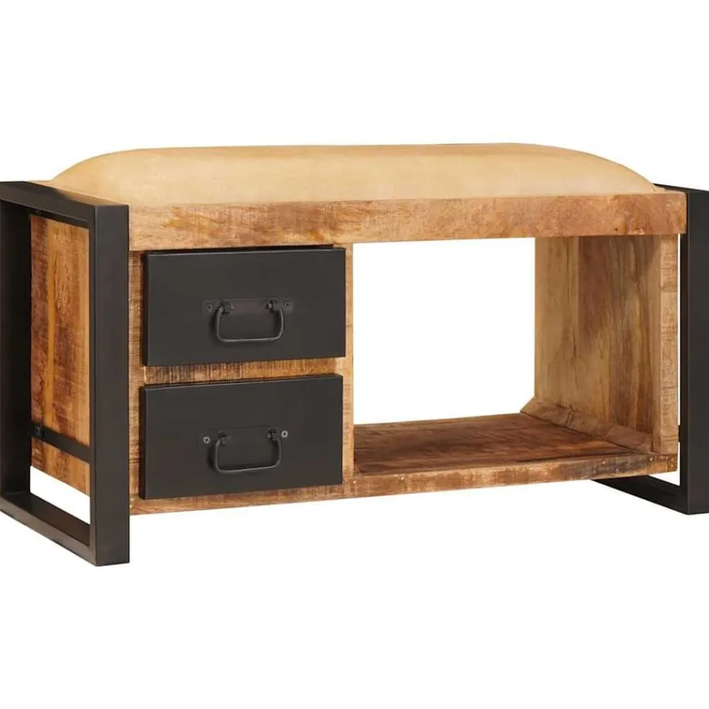 vidaXL Banco de almacenamiento con cajón Marrón Madera maciza de Mango Natural