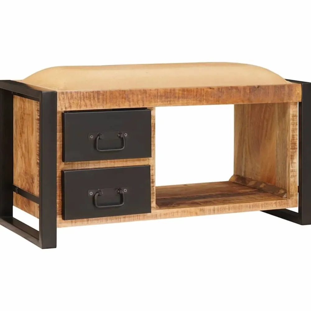 vidaXL Banco de almacenamiento con cajón Marrón Madera maciza de Mango Natural