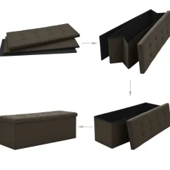 vidaXL Bancos-Banco de almacenamiento plegable lino sintético marrón oscuro
