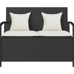 vidaXL Muebles De Jardín-Banco de almacenamiento jardín con cojín ratán sintético negro