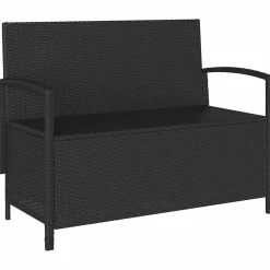 vidaXL Muebles De Jardín-Banco de almacenamiento jardín con cojín ratán sintético negro