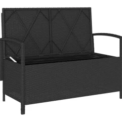 vidaXL Muebles De Jardín-Banco de almacenamiento jardín con cojín ratán sintético negro