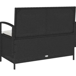 vidaXL Muebles De Jardín-Banco de almacenamiento jardín con cojín ratán sintético negro