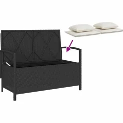 vidaXL Muebles De Jardín-Banco de almacenamiento jardín con cojín ratán sintético negro