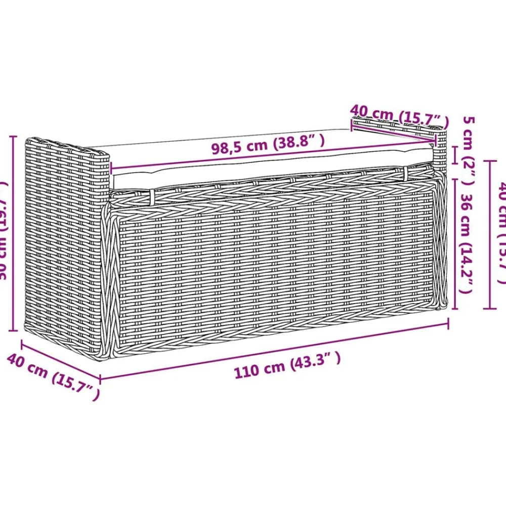 vidaXL Banco de almacenamiento con cojín 110 x 40 x 50 cm Ratán lavado Best