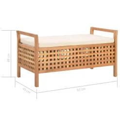 vidaXL Banco de almacenamiento de madera maciza de nogal 93x49x49 cm