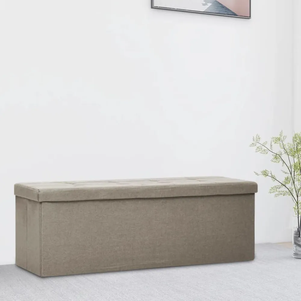 vidaXL Bancos-Banco de almacenamiento plegable lino sintético gris taupe