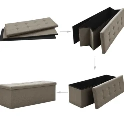 vidaXL Bancos-Banco de almacenamiento plegable lino sintético gris taupe