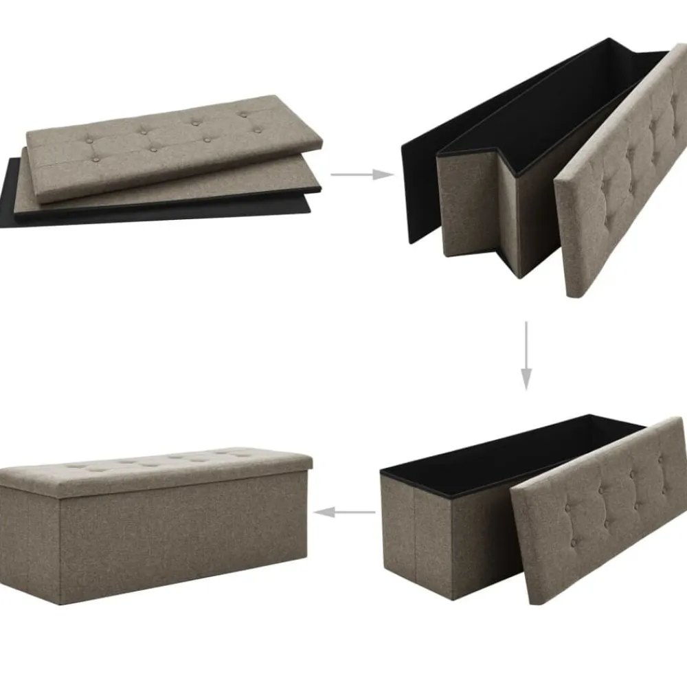 vidaXL Bancos-Banco de almacenamiento plegable lino sintético gris taupe