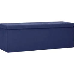 vidaXL Banco de almacenamiento plegable lino sintético Azul Clearance