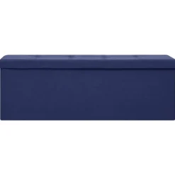 vidaXL Banco de almacenamiento plegable lino sintético Azul Clearance